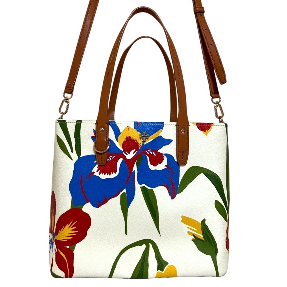 TORY BURCH Flower Print 2-Way Tote Bag, Shoulder Handbag, Multicolor, Women's